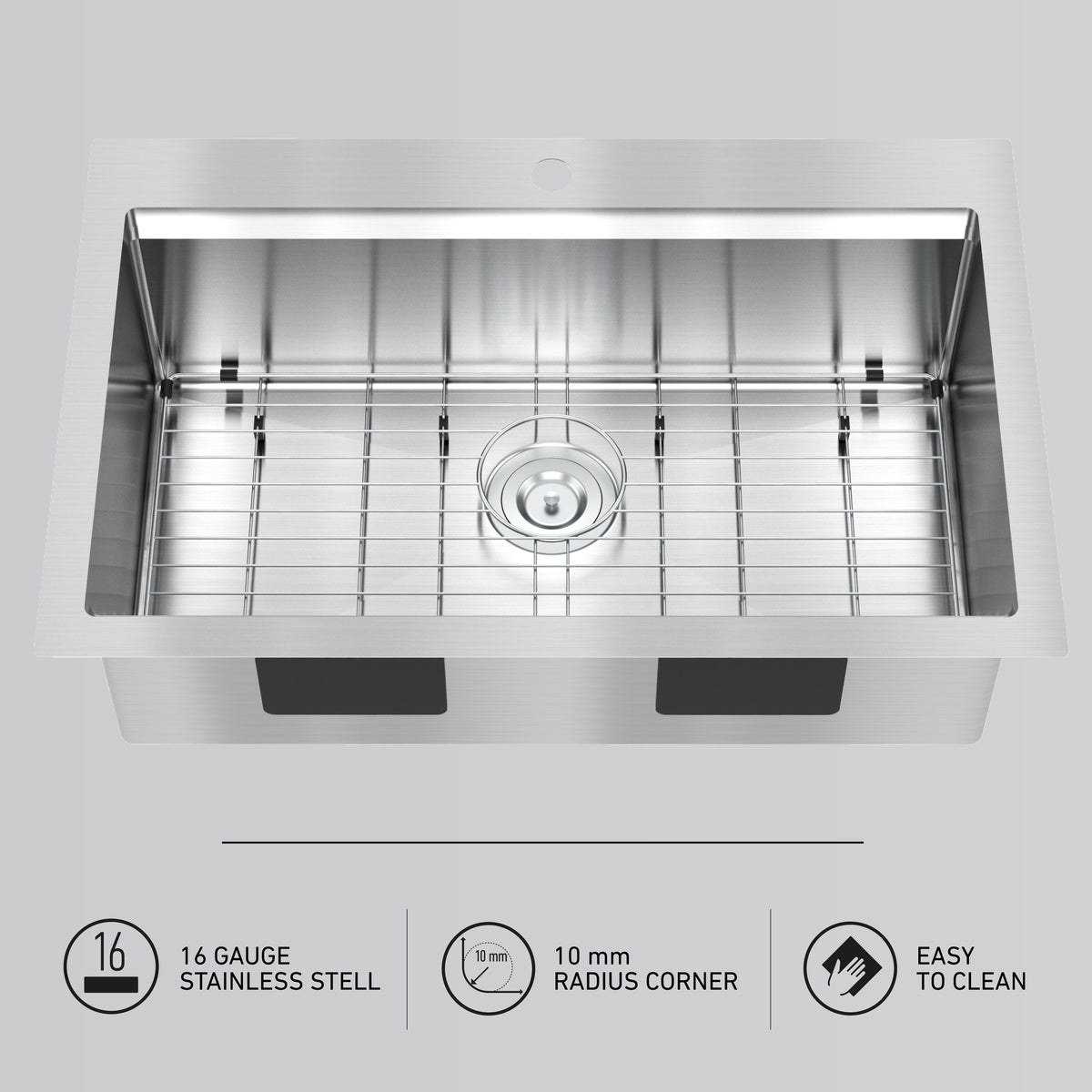 Newport 33 in. single bowl stainless steel workstation sink