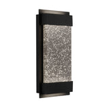 A modern rectangular wall sconce with a black frame and a clear textured panel filled with sparkling LED lights, resembling a starry night sky.