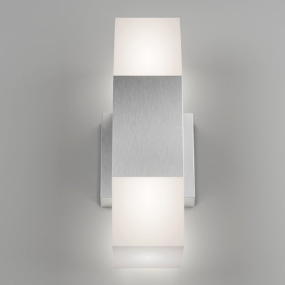The Artika Lennox indoor-outdoor LED wall light 3 CCT features a modern wall-mounted design with a brushed metal center and two frosted white rectangular diffusers, emitting light from both top and bottom.