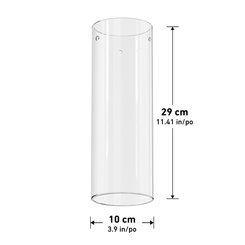 Artika-CAN-dev Outer glass cylinder replacement part, 290 mm (11.41 in) tall, 10 cm (3.9 in) diameter, clear cylindrical design. FINAL SALE item.