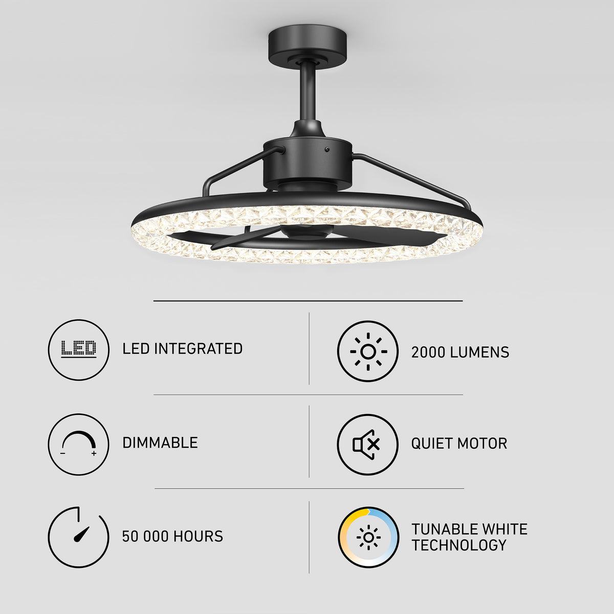 Carat 23 in. (58 cm) LED modern fandelier ceiling fan with light - includes remote