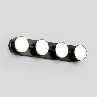 The Artika Santori 27-in LED vanity light features four round bulbs on a matte black base, perfect for modern bathrooms.