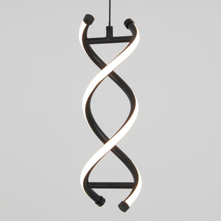 The Artika DNA LED pendant light features two twisted, glowing LED strips in a double helix design, elegantly suspended from the ceiling against a plain white background.