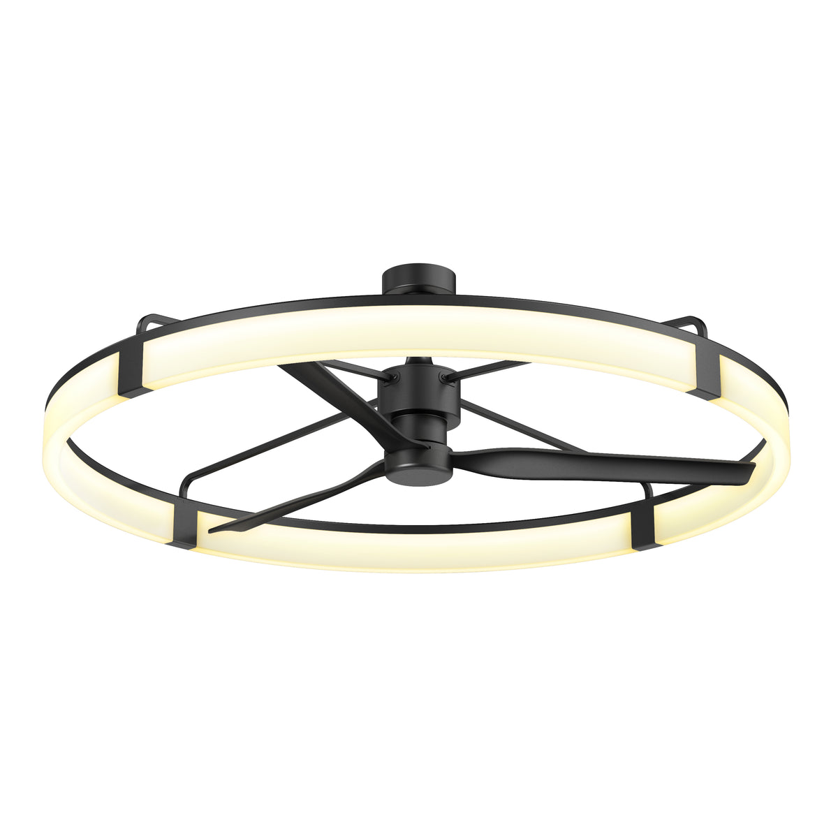 Artika’s Sunnyvale 52 in. LED Ceiling Fan features three blades, a circular LED light, and a sleek black and white design with remote.