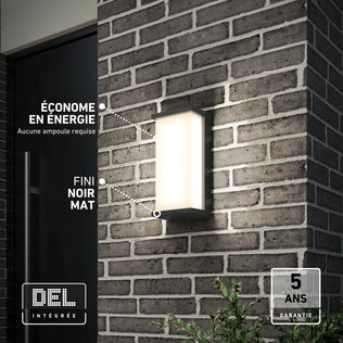 Artika Faro modern LED indoor-outdoor wall light 3 CCT with a matte finish, energy efficiency, and a five-year warranty mounted on a brick wall.