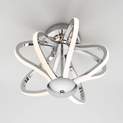 The Artika Meridian LED flush mount light features a chrome finish base and curved LED strips in an abstract, sculptural design, perfect for adding modern style to a white ceiling.