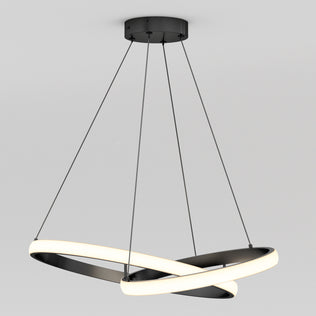 Artika Mora 28″ LED Pendant: sleek black 5CCT fixture with two intertwined rings and adjustable color temperature.