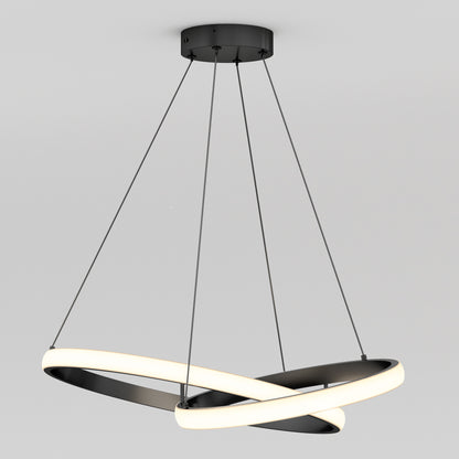 Artika Mora 28″ LED Pendant: sleek black 5CCT fixture with two intertwined rings and adjustable color temperature.