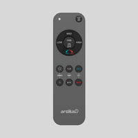 The Artika Replacement Remote Control for Ceiling Fans is gray and features white-labeled buttons for fan speed, timer, light on/off, direction, and color temperature adjustments.
