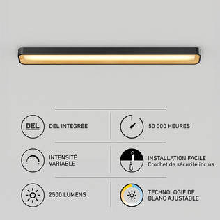 Alton 48 in. x 6 in. Modern Ceiling Light 5 CCT: 2500 lumens, adjustable white light, dimmable, 50,000hr life, and easy installation.