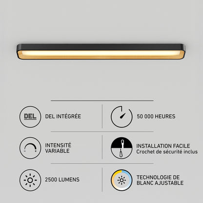 Alton 48 in. x 6 in. Modern Ceiling Light 5 CCT: 2500 lumens, adjustable white light, dimmable, 50,000hr life, and easy installation.