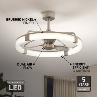 Artika Sunnyvale 28 in. LED modern ceiling fan, brushed nickel, remote control, dimmable light, energy efficient, 5-year warranty.