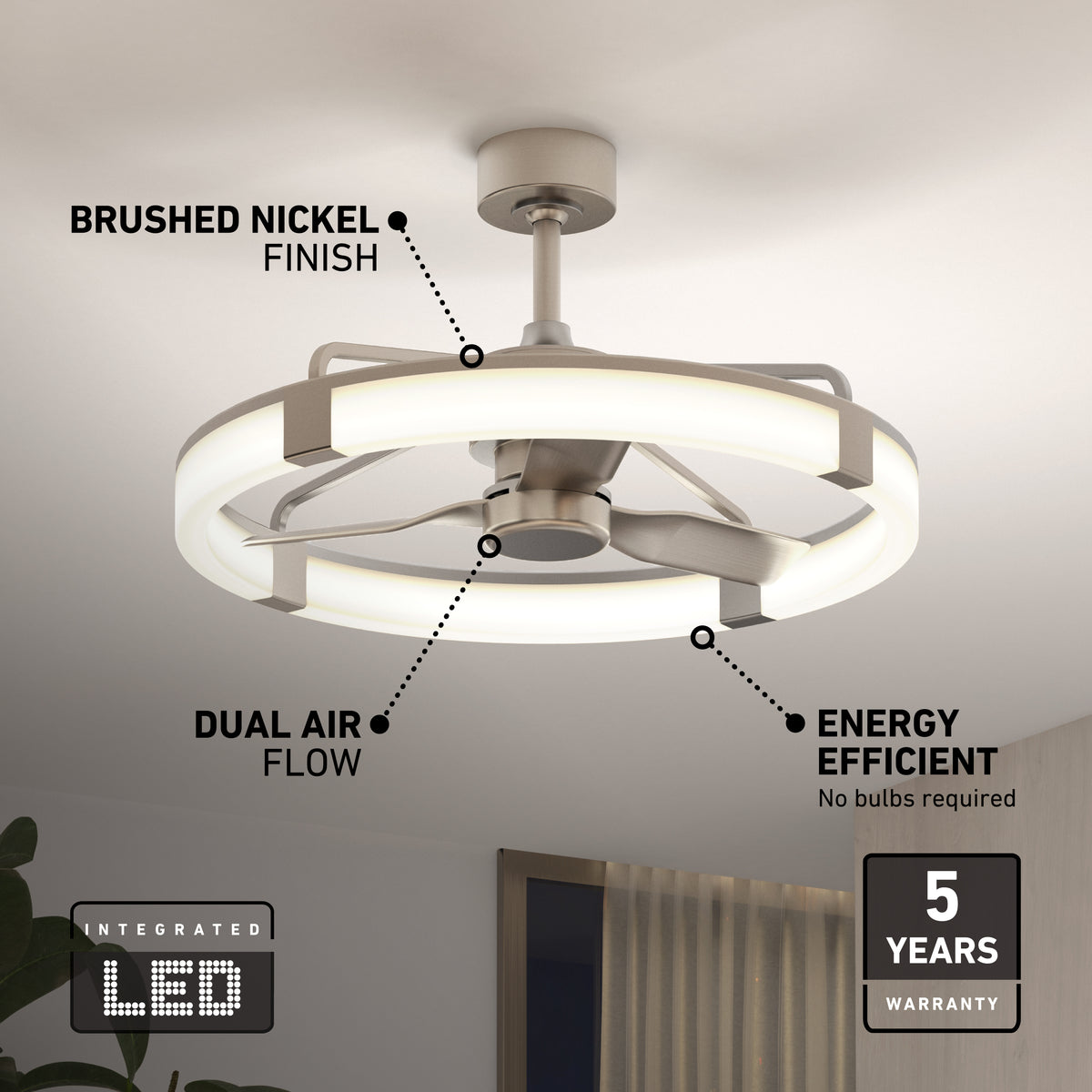 Artika Sunnyvale 28 in. LED fandelier ceiling fan with light & remote—modern, energy efficient, and backed by a 5-year warranty.