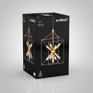 Artika’s black box features the Clyde 9-light pendant, shown in gold geometric design—perfect for modern, energy-efficient lighting.