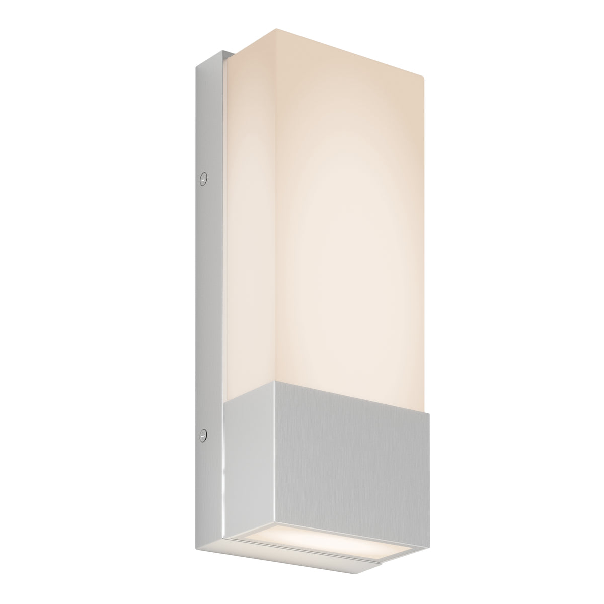 The Artika Dixon indoor-outdoor LED wall light features a modern rectangular design with a brushed metal base and frosted white diffuser, providing soft, warm illumination in a minimalist, contemporary style.