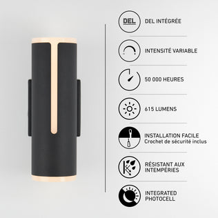 Artika Linea modern indoor-outdoor LED wall light, a cylindrical contemporary sconce with 615 lumens, dimmability, and a weather-resistant design.