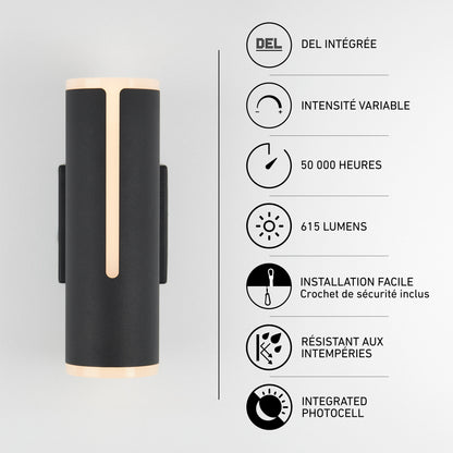 Artika Linea modern indoor-outdoor LED wall light, a cylindrical contemporary sconce with 615 lumens, dimmability, and a weather-resistant design.