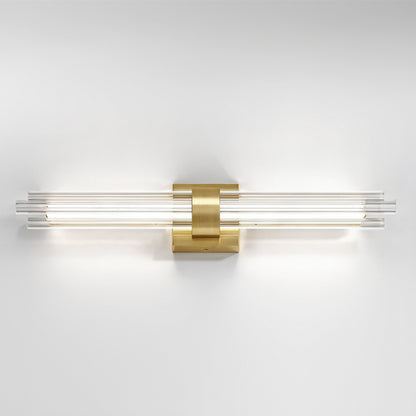 Artika Dorado 27 in. LED Wall Vanity: 1-light, 5CCT, modern gold sconce with clear rods, dimmable warm bathroom light.