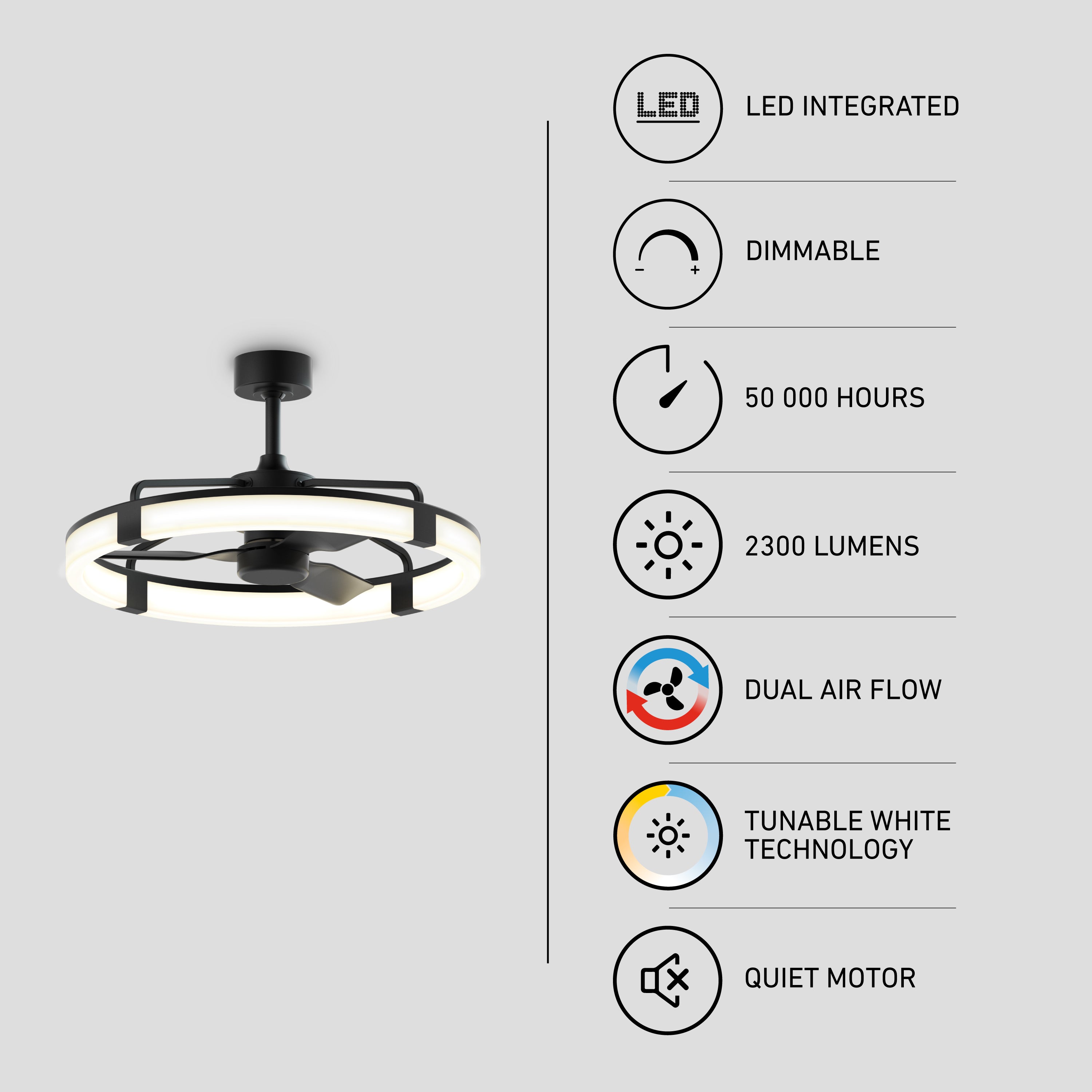 Sunnyvale 28 in. LED modern ceiling fan in Black | Artika