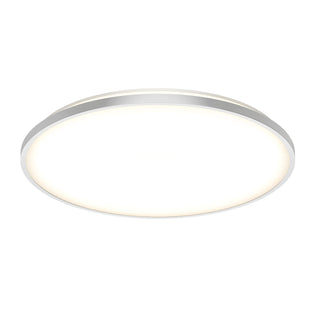 The Artika Europa 21 in. LED modern flush mount light features a round, minimalistic design with a white frame and evenly lit surface, perfect for contemporary spaces. Includes remote control for added convenience.