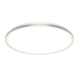 A modern, round LED ceiling light with a thin white frame, glowing evenly with soft white light against a plain white background.