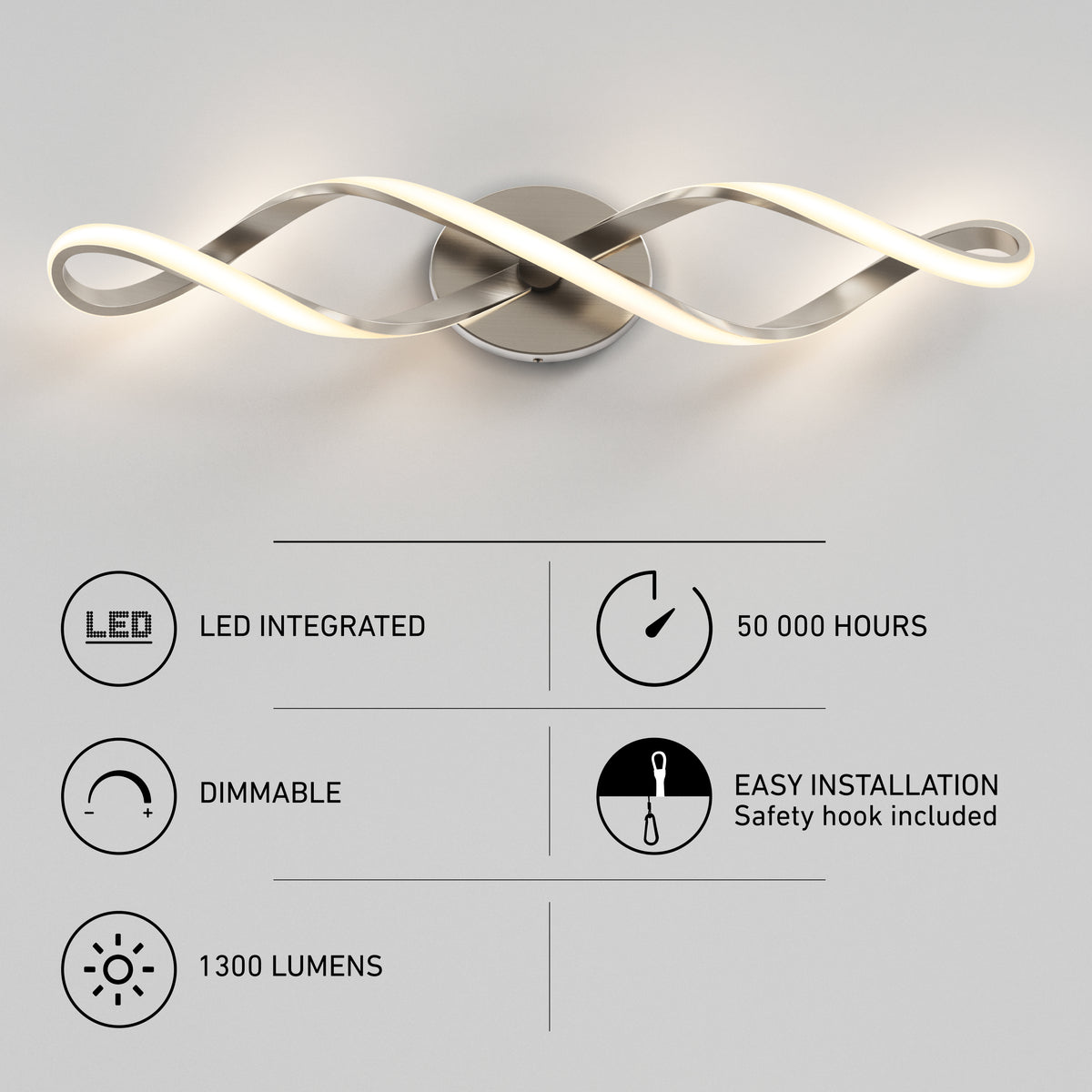 Swirl 27 pulg (68 cm) luminario de vanidad de 3 luces LED moderno para baño