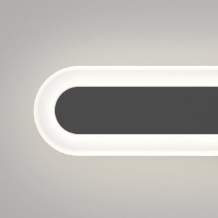 The Artika Pista modern LED bathroom vanity light 5 CCT features a minimalistic, rounded rectangular design with a glowing white border and dark gray center, set against a light gray background in the upper right corner.