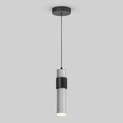 The Artika Barden 1-light LED pendant features a cylindrical concrete shade with a black metal accent and hangs from a black cord, shown against a plain light gray background.