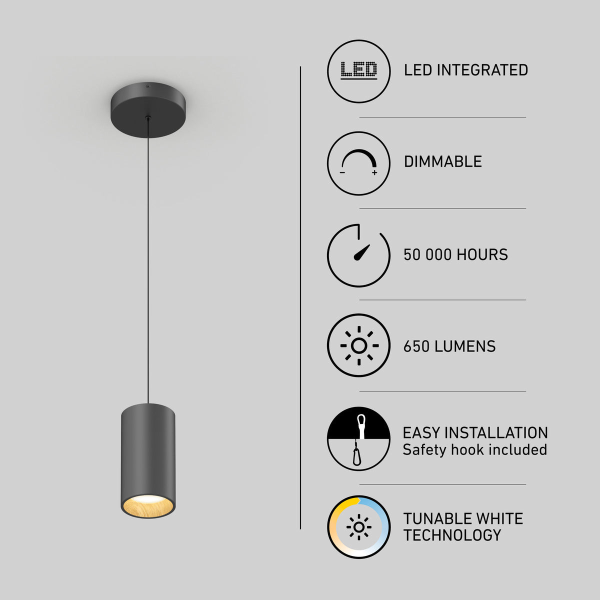 Artika Alton mini LED pendant light, 5 CCT tunable white, dimmable, 50,000 hrs lifespan, easy to install.