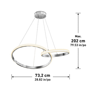 Artika Mora 28″ LED Pendant, 5CCT—sleek silver dimmable two-ring modern light, max height 202 cm, for any space.