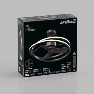Artika Coda 23 in. LED modern ceiling fan with remote, tunable color temperature, shown on a gray background.