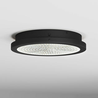 Artika Glitter 14 in. LED flush mount ceiling light, round black design with a textured, illuminated surface on a white ceiling.