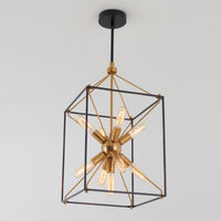 Artika’s Clyde 9-light pendant features exposed bulbs, a black geometric frame, and energy-efficient modern lighting.