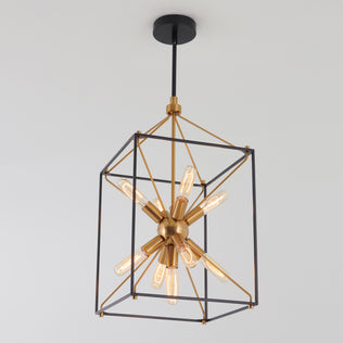 Artika’s Clyde 9-light pendant features exposed bulbs, a black geometric frame, and energy-efficient modern lighting.