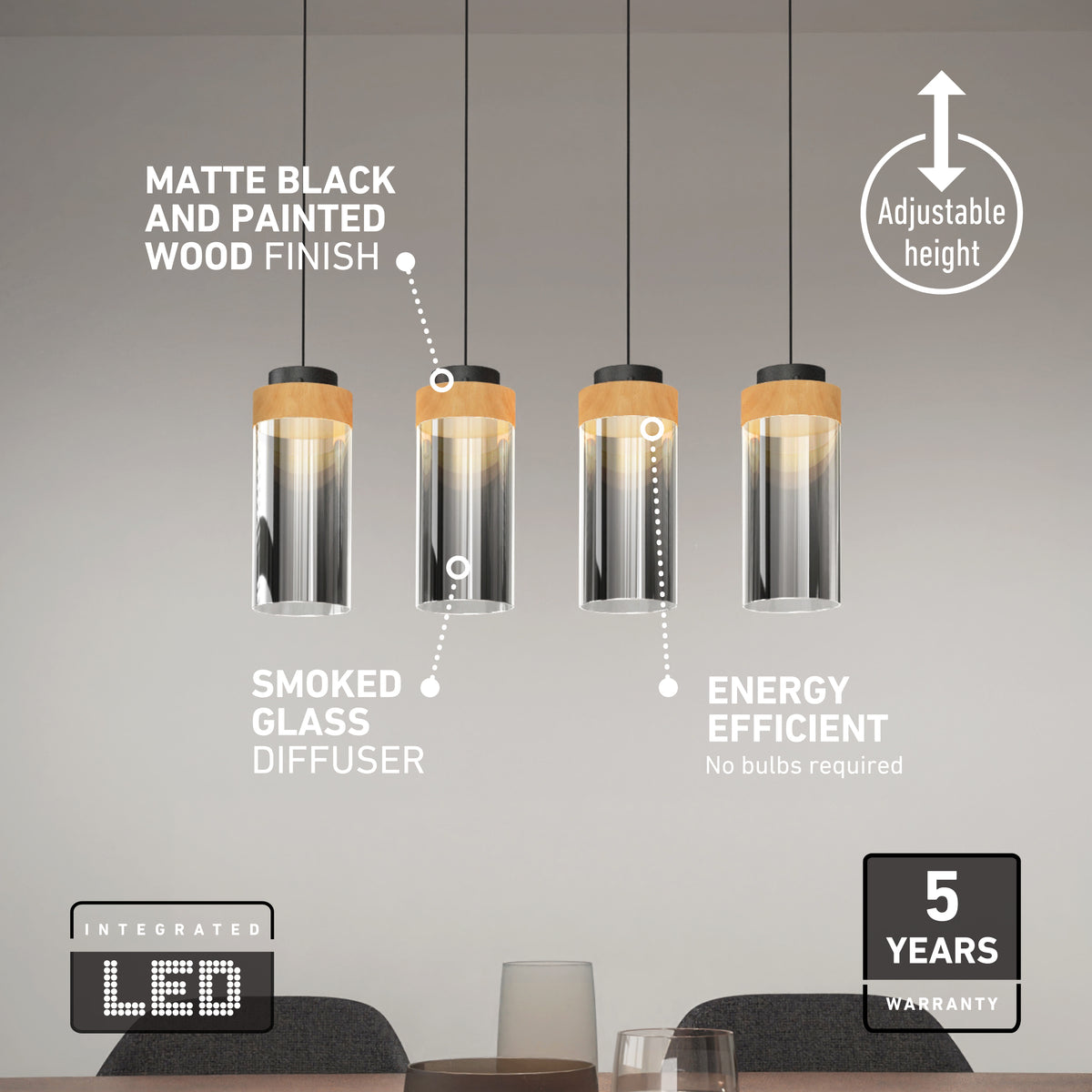 Hanson 4-light LED pendant 5 CCT