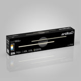 A black rectangular Artika branded box containing a Cisco1 integrated LED light fixture, with product image, specs, and energy efficiency details displayed on the packaging.