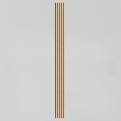 The Artika Sonolok sound-absorbing wall panel kit features a vertical wooden plank design with evenly spaced black parallel lines on a light gray background.