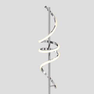 The Artika Coda modern LED floor lamp 5CCT features a dimmable metallic pole and an illuminated helical LED strip, showcased against a plain light gray background.