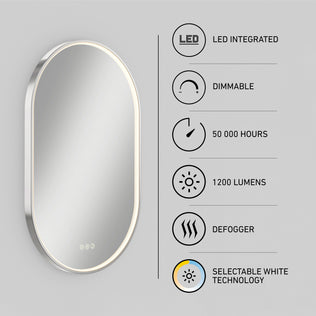 Artika Royce LED mirror 3 CCT with defogger offers dimmable 1200 lm lighting, memory, and advanced anti-fog; lasts 50,000 hours.
