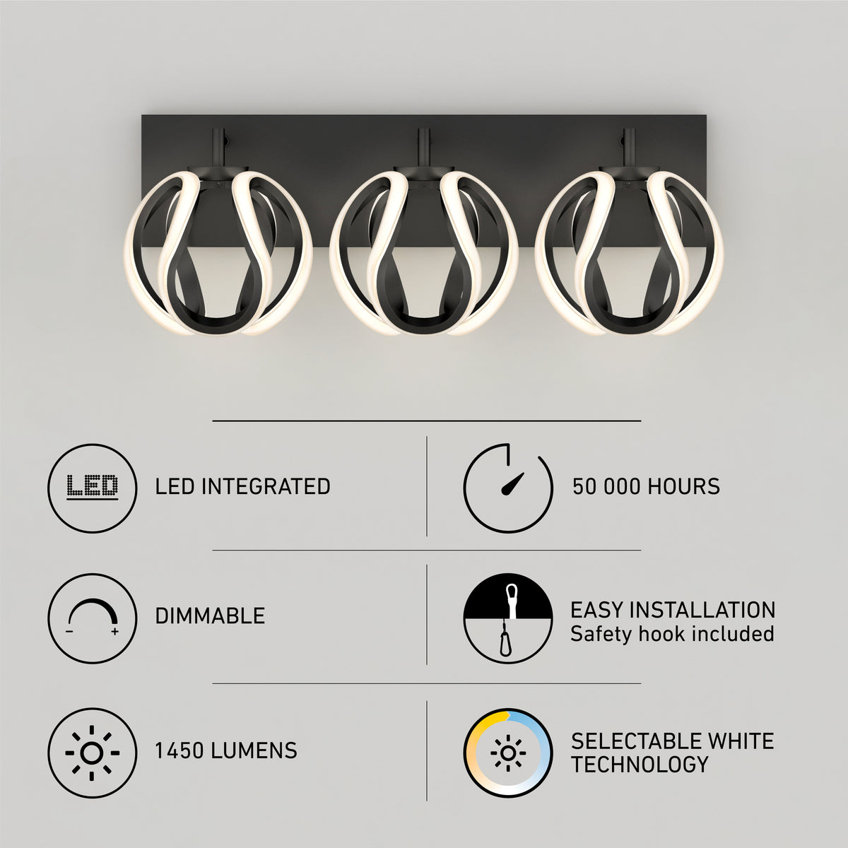 Vivaldi LED contemporary bathroom vanity light 3 CCT