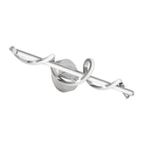 Modern wall-mounted light fixture with a polished chrome base and two intertwined, curved LED light strips. The design is sleek and contemporary, suitable for accent lighting in a home or office.