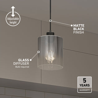 Artika Haze pendant light glass—matte black, adjustable height, ideal for kitchen islands. Includes 5-year warranty.
