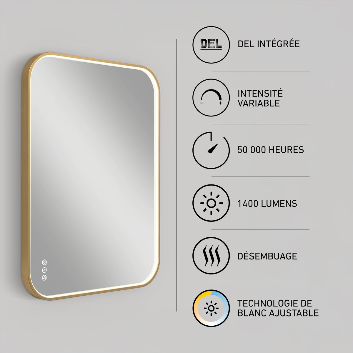 Royce 24 in. x 32 in. (61 x 81 cm) Dimmable Anti-Fog LED Mirror