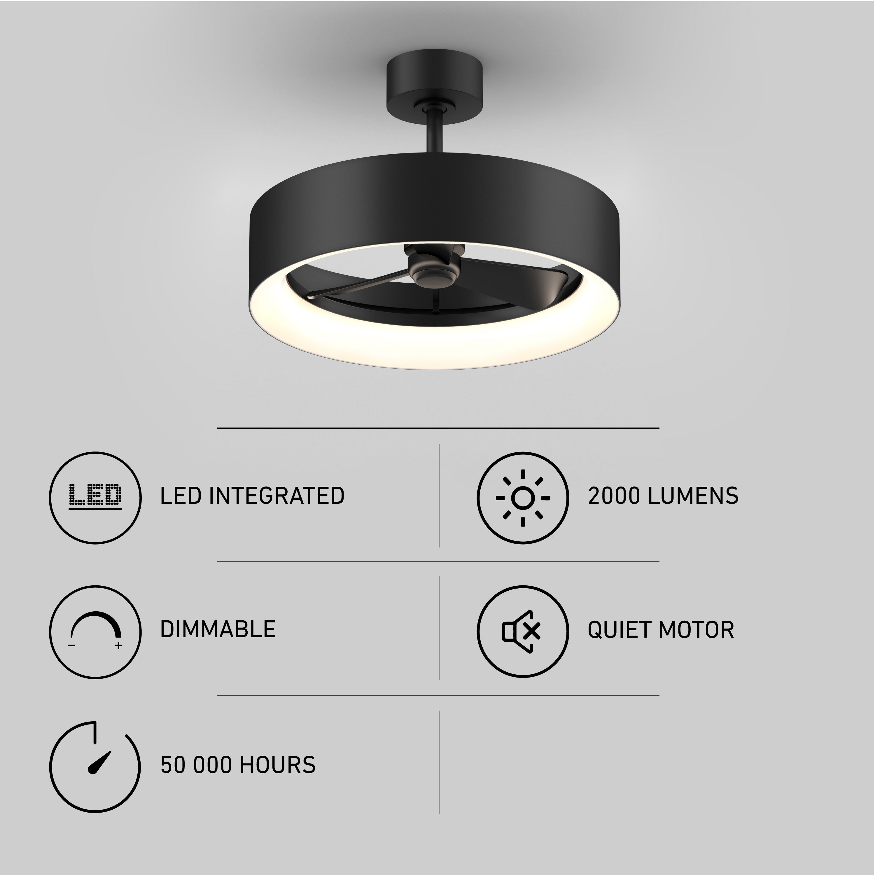 Aiden 24 in. LED ceiling fan 3 speeds - in Matte Black | Artika