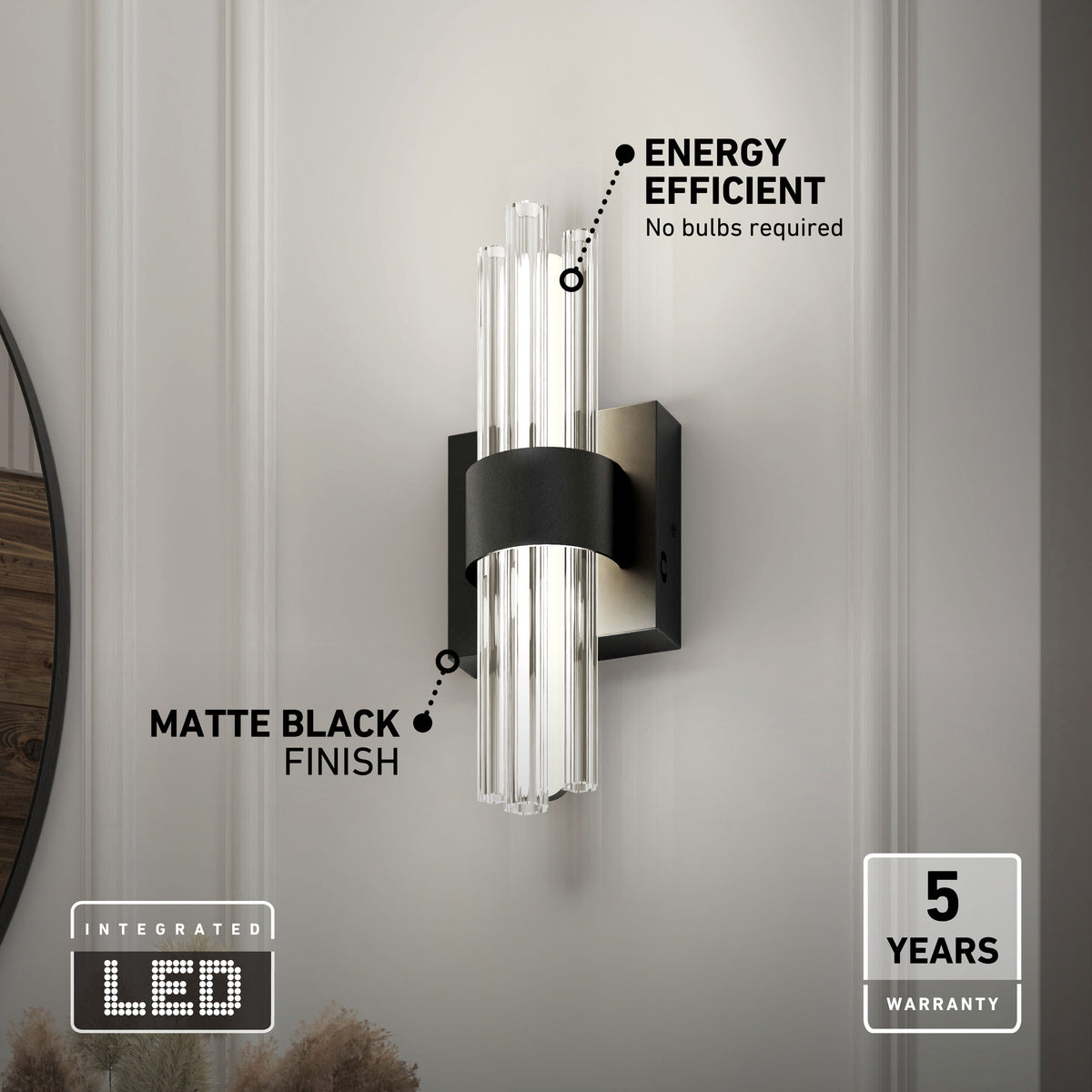 Artika Dorado LED wall sconce: matte black, 3 CCT selectable, energy efficient, modern look, 5-year warranty.