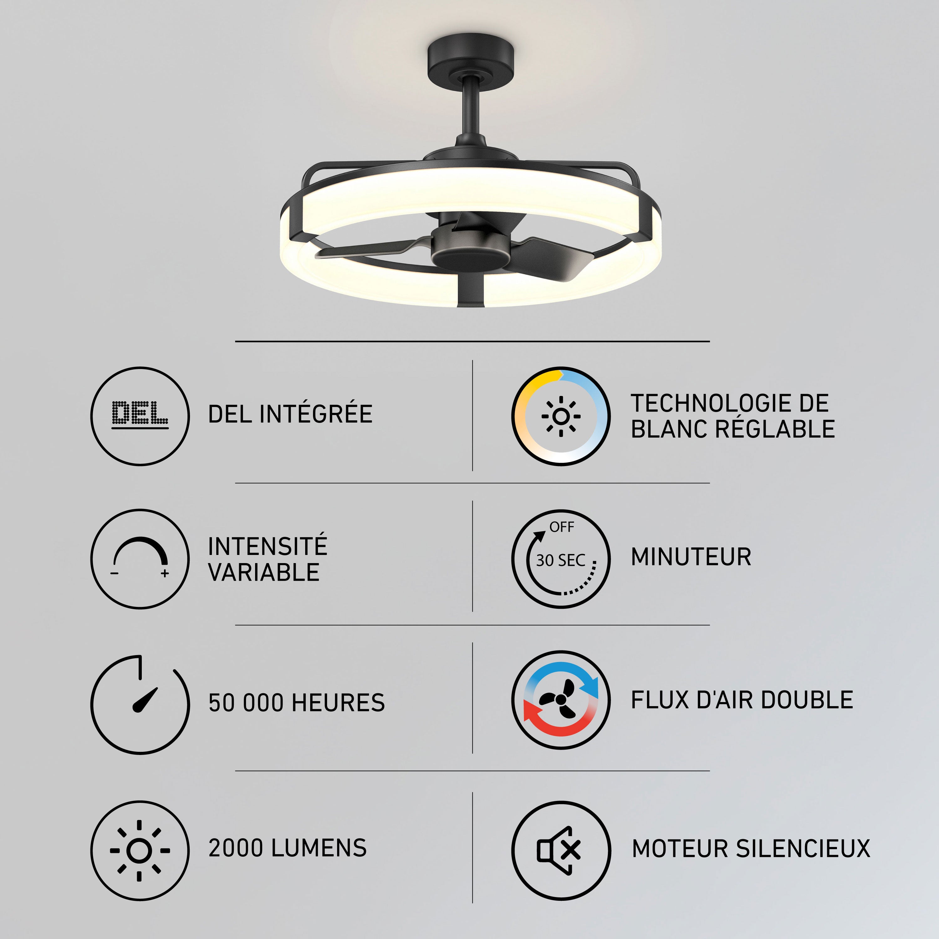 Sunnyvale 23 in. LED modern ceiling fan in Black | Artika