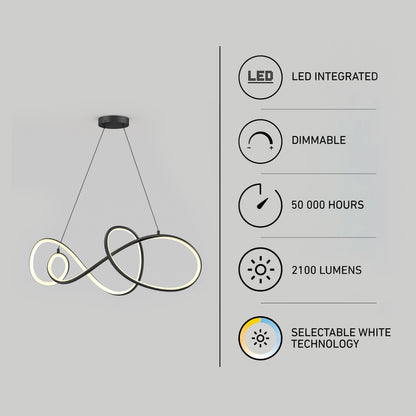 Artika Siena modern LED pendant light, 5 CCT, dimmable, 2100 lumens, 50,000-hour life on gray background.