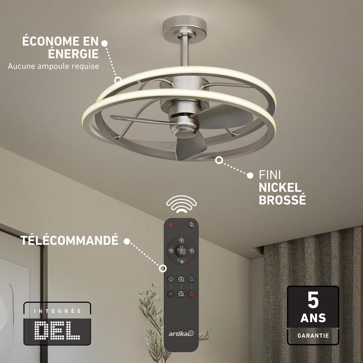 Coda 58 cm (23 in.) LED moderno fandelier ventilador de techo con luz - control remoto incluido