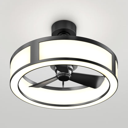 The Artika Huxley 23 in. LED modern ceiling fan features three black blades encased in a circular LED light fixture, offering three speeds and a sleek, matte black contemporary design for white ceilings.