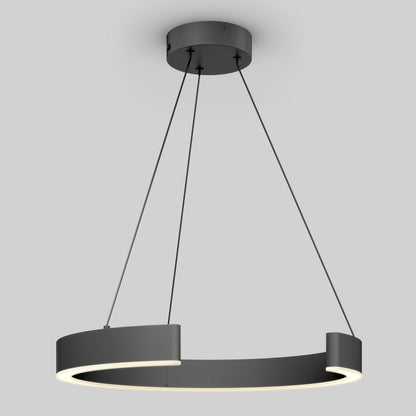 The Artika Vance modern LED pendant light 3 CCT features a sleek black circular design, suspended by four slim cables, with integrated LEDs illuminating the inner rim against a plain gray background.